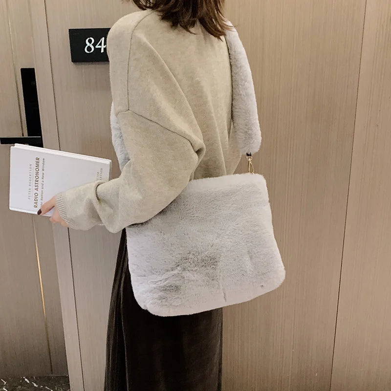 Faux Fur Shoulder Bag for Women | Winter Plush Handbag | Soft Fluffy Tote Purse | Trendy Cozy Fashion Bag