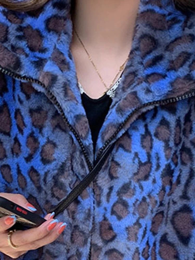 Women’s Oversized Leopard Teddy Jacket | Fleece High Neck Winter Coat
