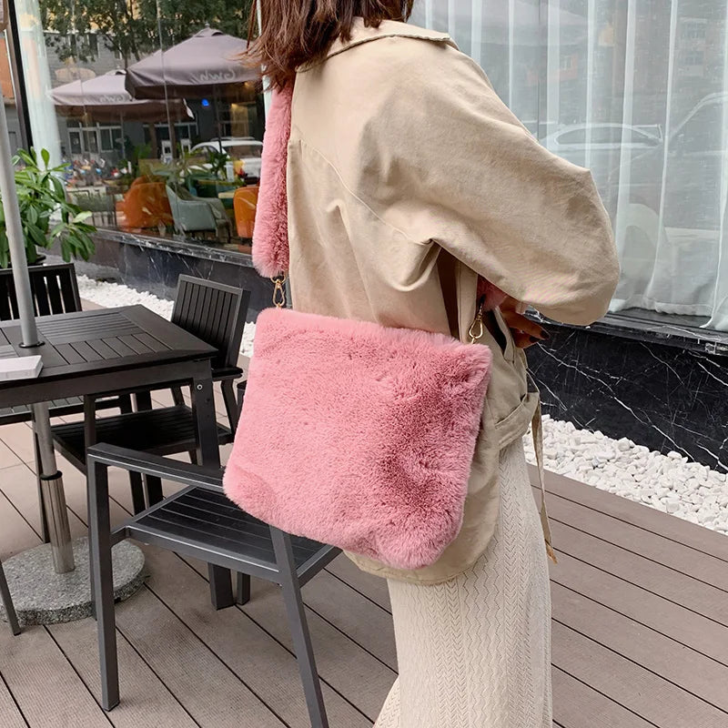 Faux Fur Shoulder Bag for Women | Winter Plush Handbag | Soft Fluffy Tote Purse | Trendy Cozy Fashion Bag