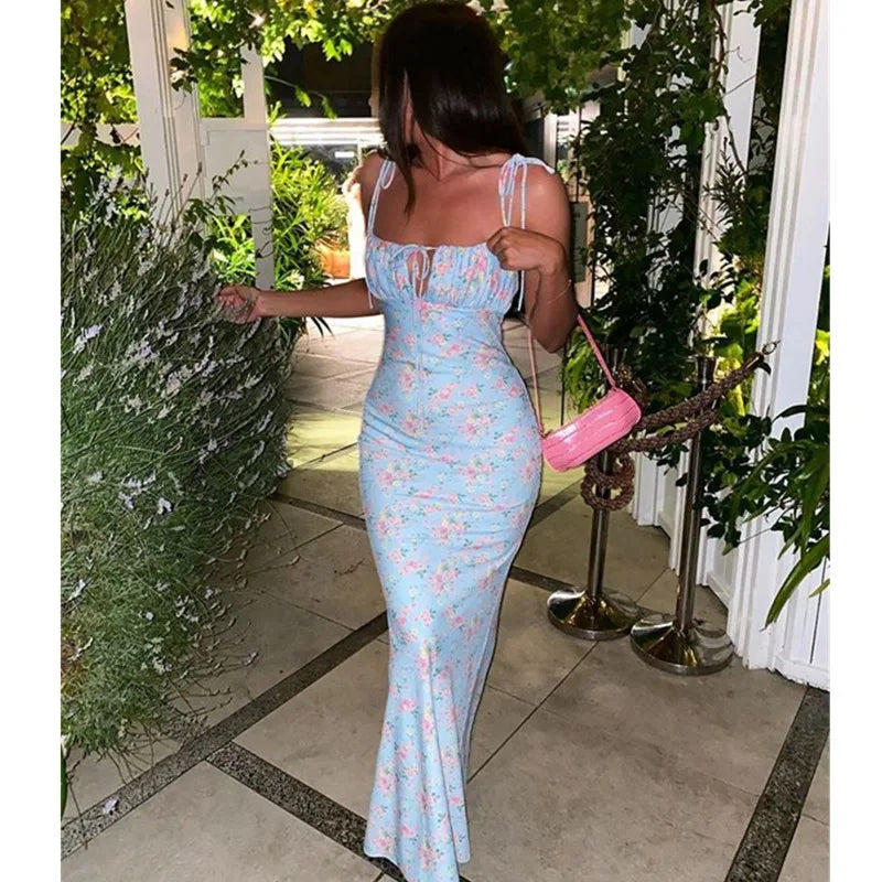 Floral Corset Midi Dress | Cottagecore Summer Dress