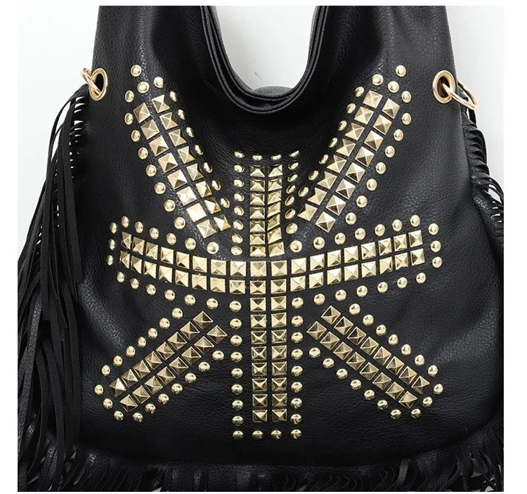 Fringe Studded Shoulder Bag for Women | Boho Western Hobo Handbag | Designer Tassel Tote Purse | Fashion Everyday Bag