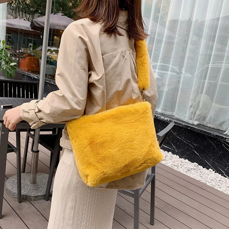Faux Fur Shoulder Bag for Women | Winter Plush Handbag | Soft Fluffy Tote Purse | Trendy Cozy Fashion Bag