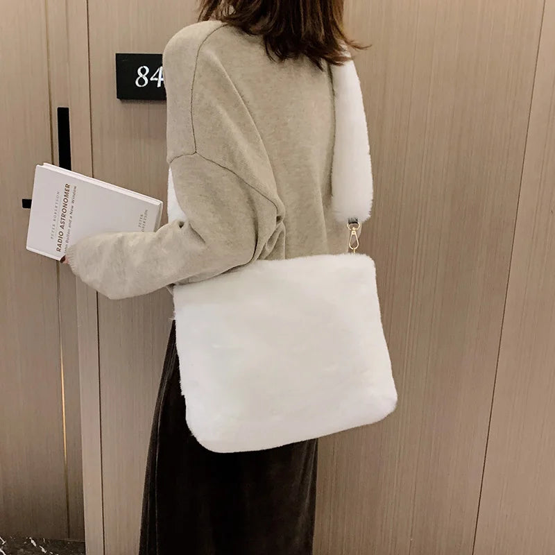 Faux Fur Shoulder Bag for Women | Winter Plush Handbag | Soft Fluffy Tote Purse | Trendy Cozy Fashion Bag