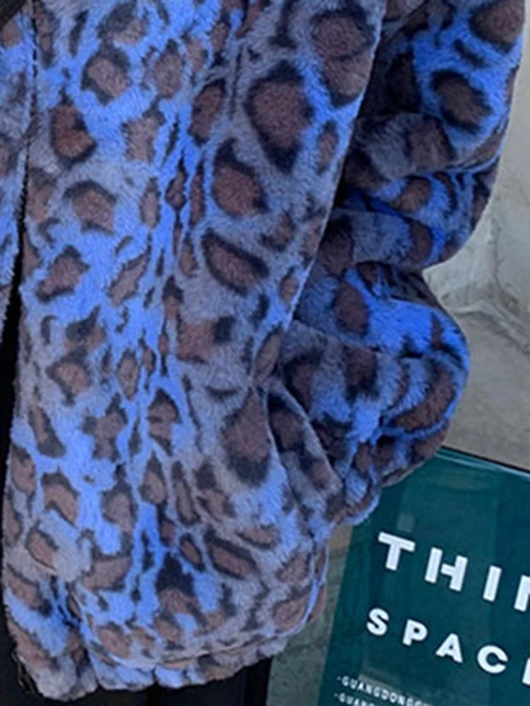 Women’s Oversized Leopard Teddy Jacket | Fleece High Neck Winter Coat