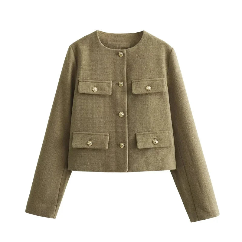 Women’s Elegant Cropped Blazer Jacket | Minimalist Button-Up Office Coat