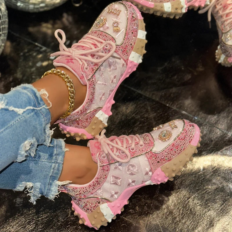 Women’s Rhinestone orthopaedic Platform Sneakers – Luxury Chunky Casual Shoes for Fashion, Travel & Streetwear