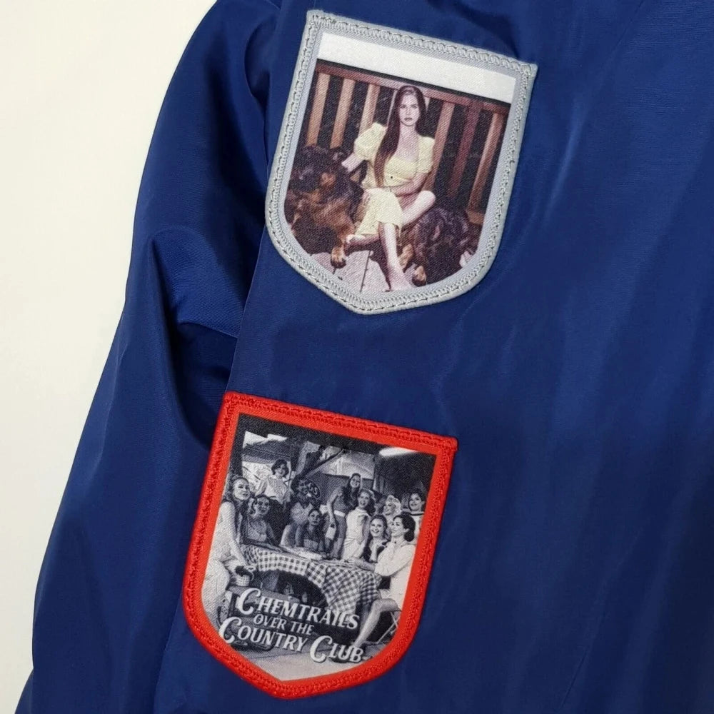 Women’s Vintage Patchwork Racing Jacket | Oversized Blue Motorsport Zip Up Streetwear Windbreaker