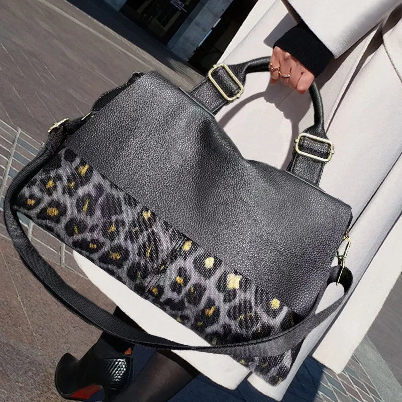 Leopard Print Shoulder Bag for Women | Designer Top Handle Handbag | Large Capacity Fashion Tote | Trendy Everyday Purse