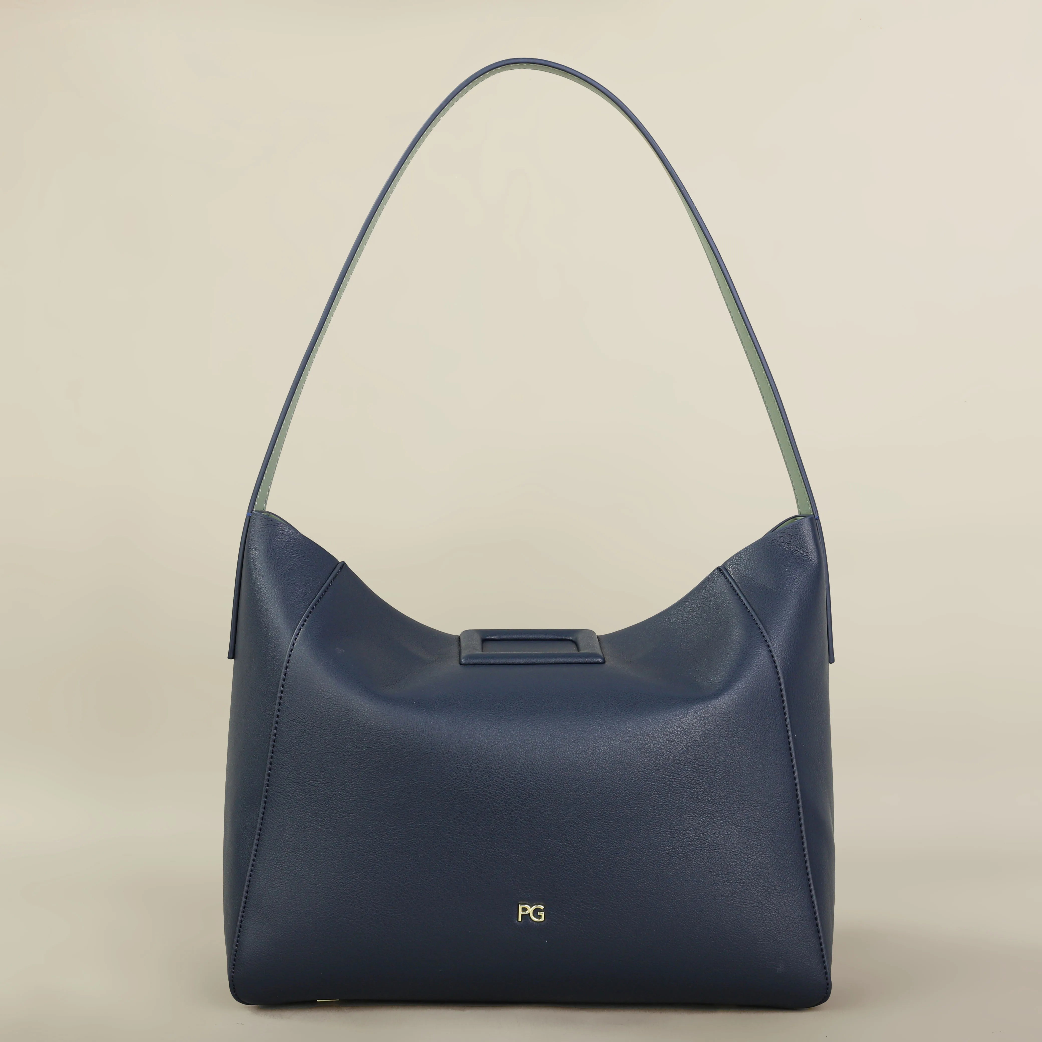 Navy Blue Hobo Shoulder Bag for Women | Minimalist Leather Tote Purse | Elegant Everyday Underarm Handbag