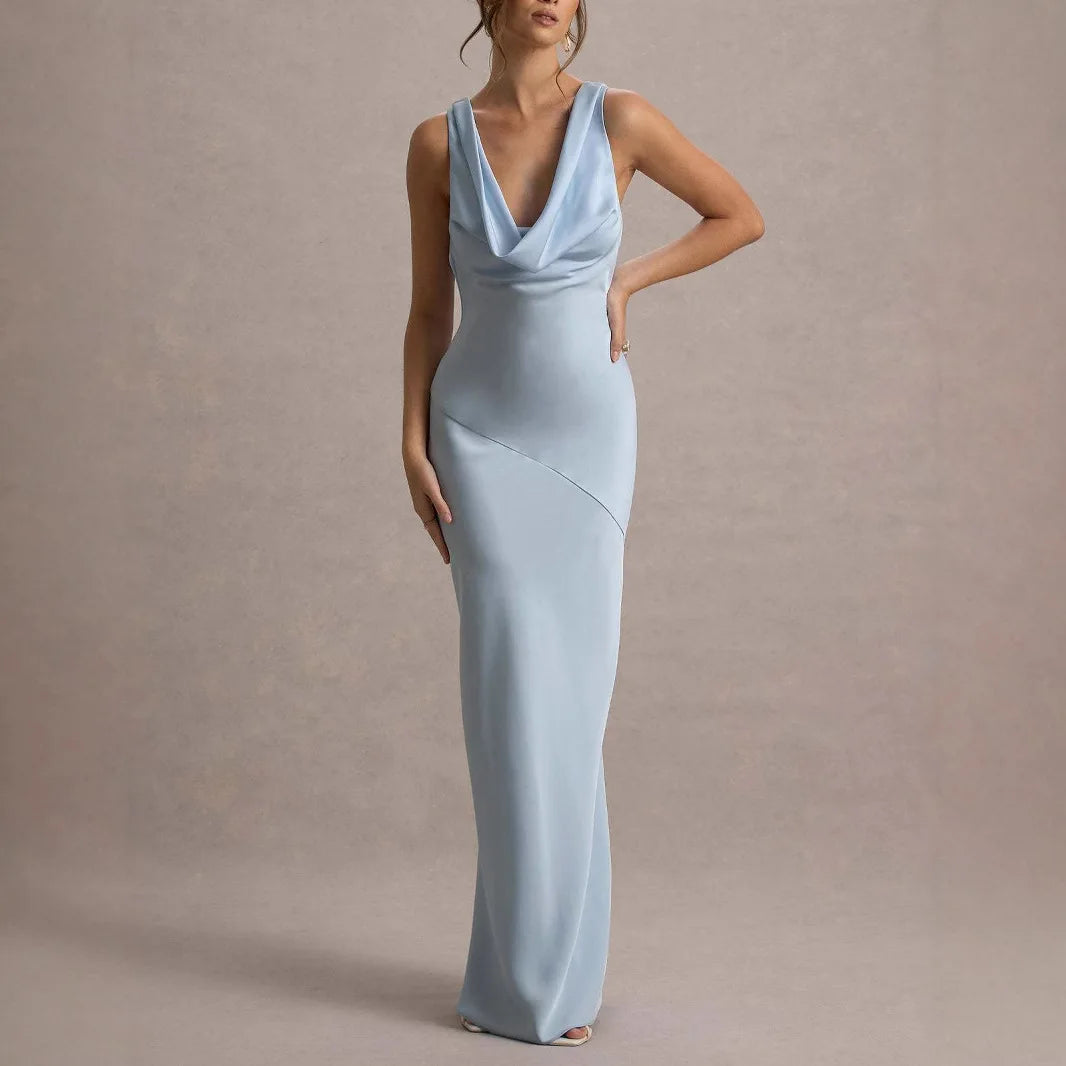 Satin Maxi Dress Women | Elegant Cowl Neck Formal Evening Dress