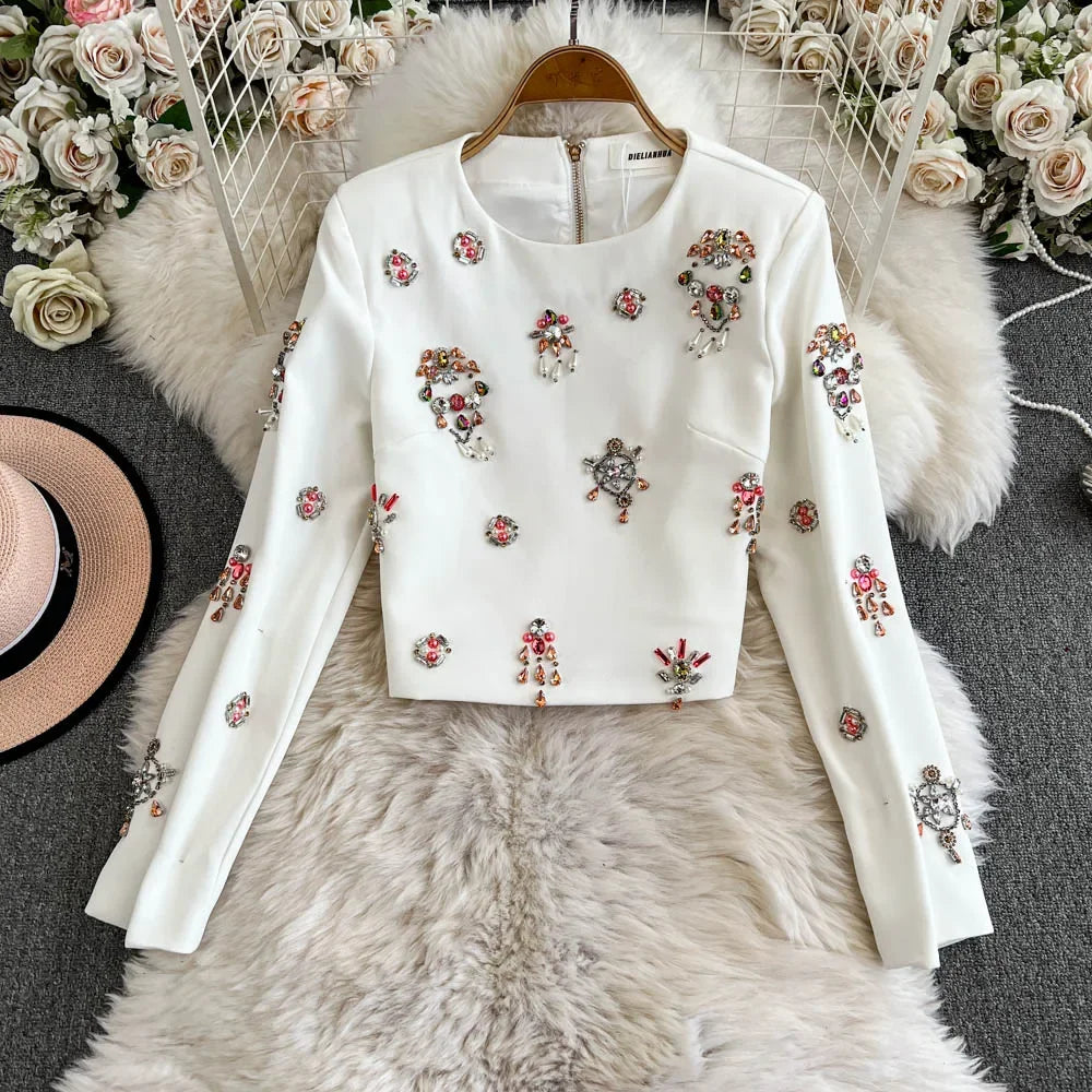 Women's Embellished Crop Top & Midi Pencil Skirt Co-Ord Set | Luxury Occasion Two Piece Outfit