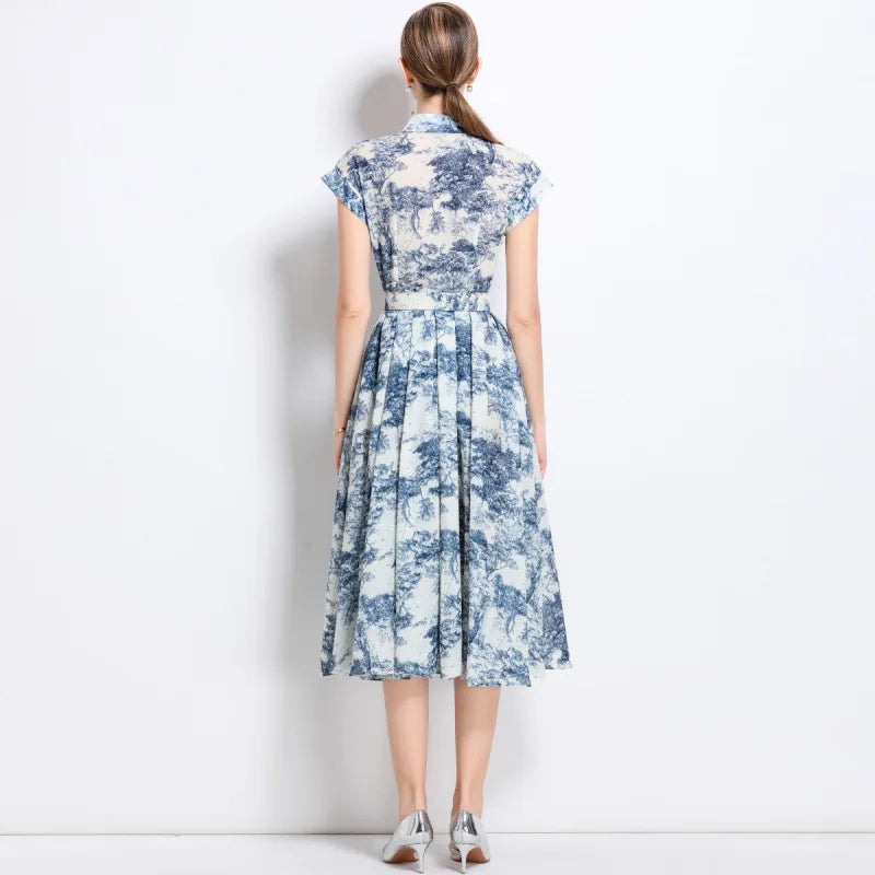 Printed Shirt Midi Dress Women | Sleeveless Belted A Line Elegant Dress