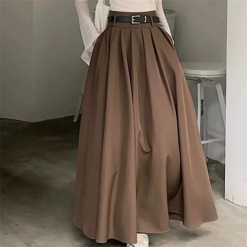 Women High Waist Flowy Maxi Skirt Elegant Pleated A Line Long Skirt