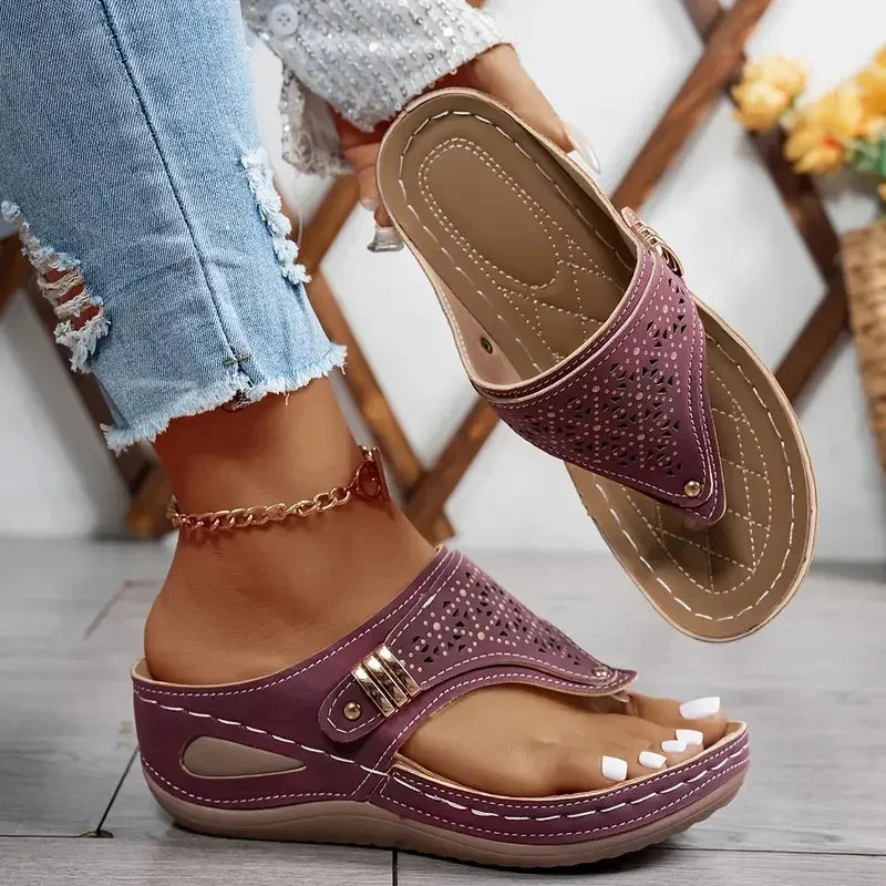 Women’s orthopaedic Comfort Wedge Sandals – Casual Toe Ring Slip-On Slippers for Everyday & Summer Wear