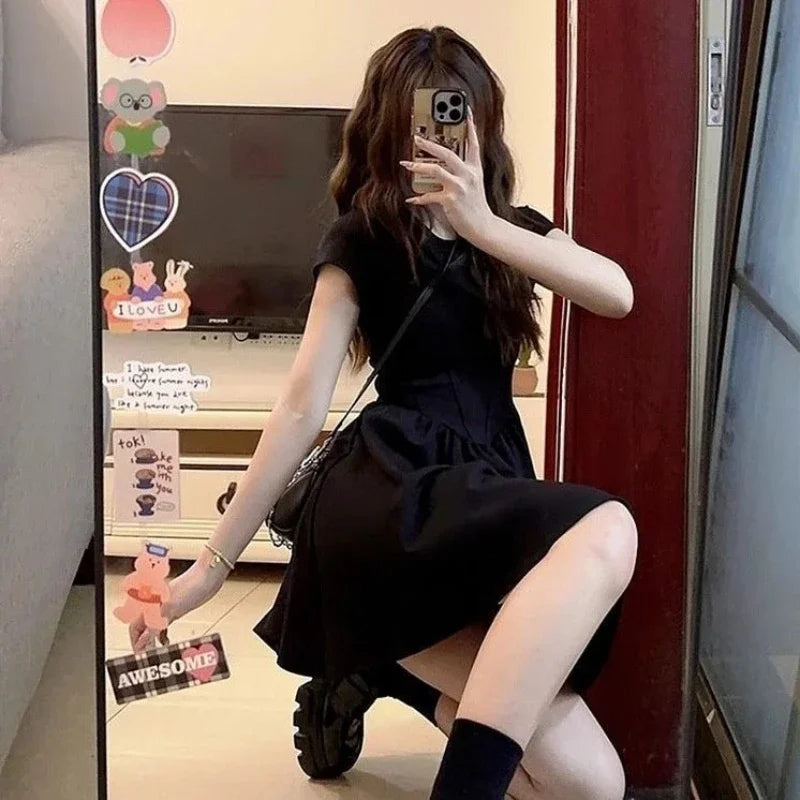 Black A Line Mini Dress | Minimalist Short Sleeve Dress
