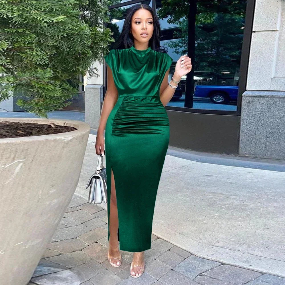 High Neck Bodycon Maxi Dress Women | Sleeveless High Split Evening Dress