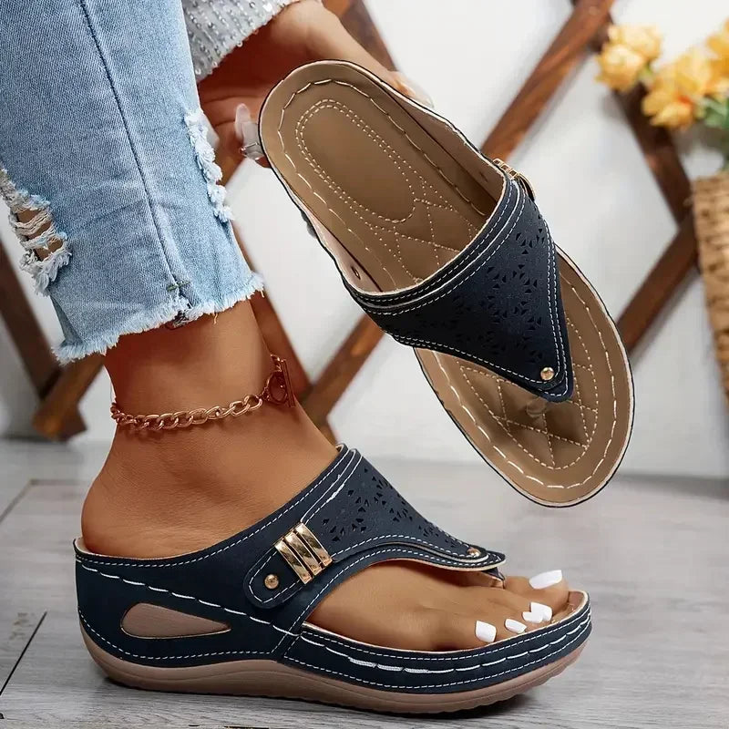 Women’s orthopaedic Comfort Wedge Sandals – Casual Toe Ring Slip-On Slippers for Everyday & Summer Wear