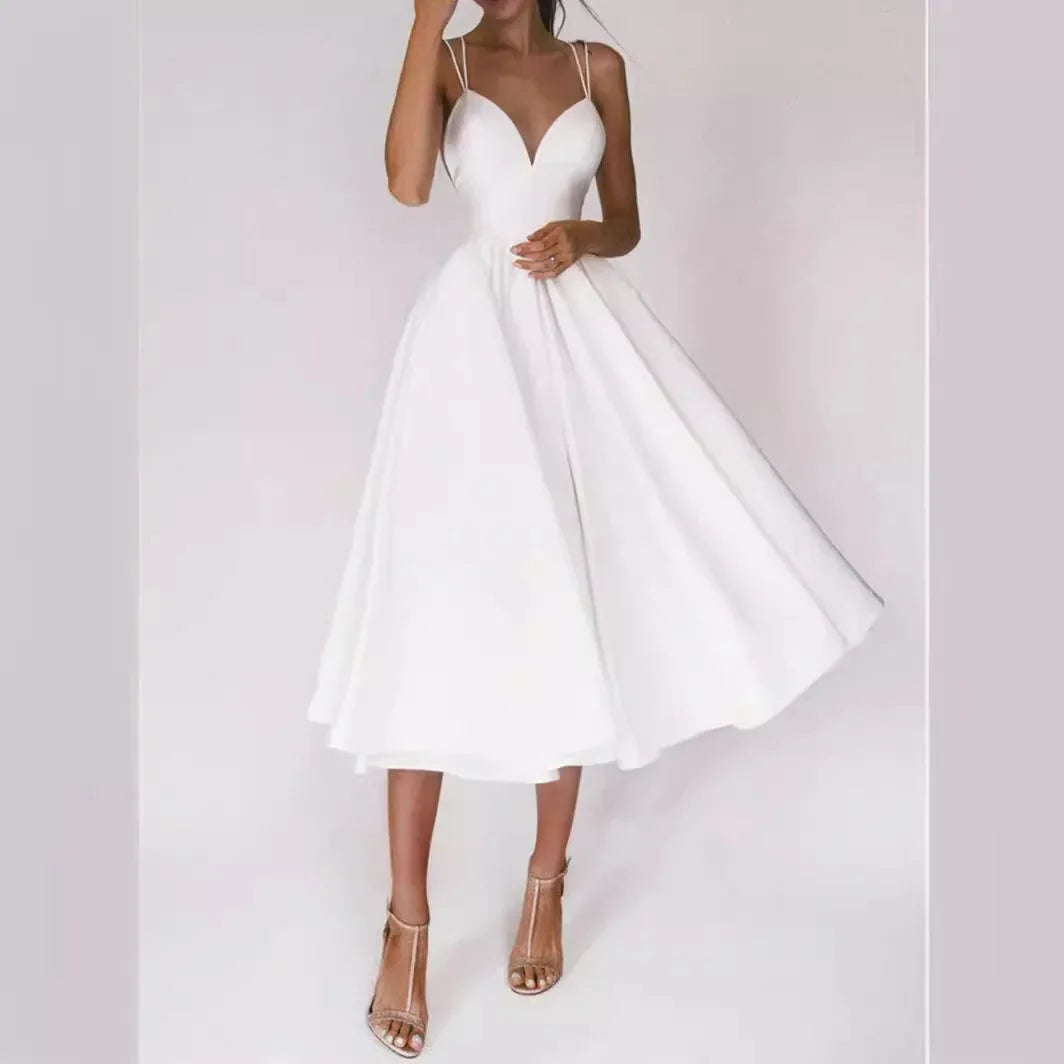 A Line Midi Dress Women | Spaghetti Strap Sweetheart Party Dress