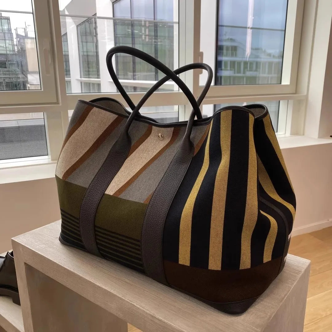 Designer Striped Tote Bag for Women | Large Capacity Shoulder Handbag | Fashion Travel Shopper Bag | Casual Everyday Tote Purse