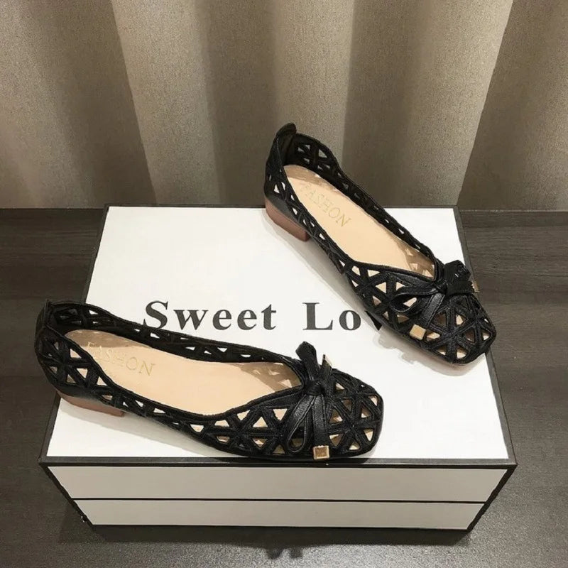 Women’s Cutout Ballet Flats – Breathable Bow Slip-On Shoes for Casual, Office & Everyday Wear