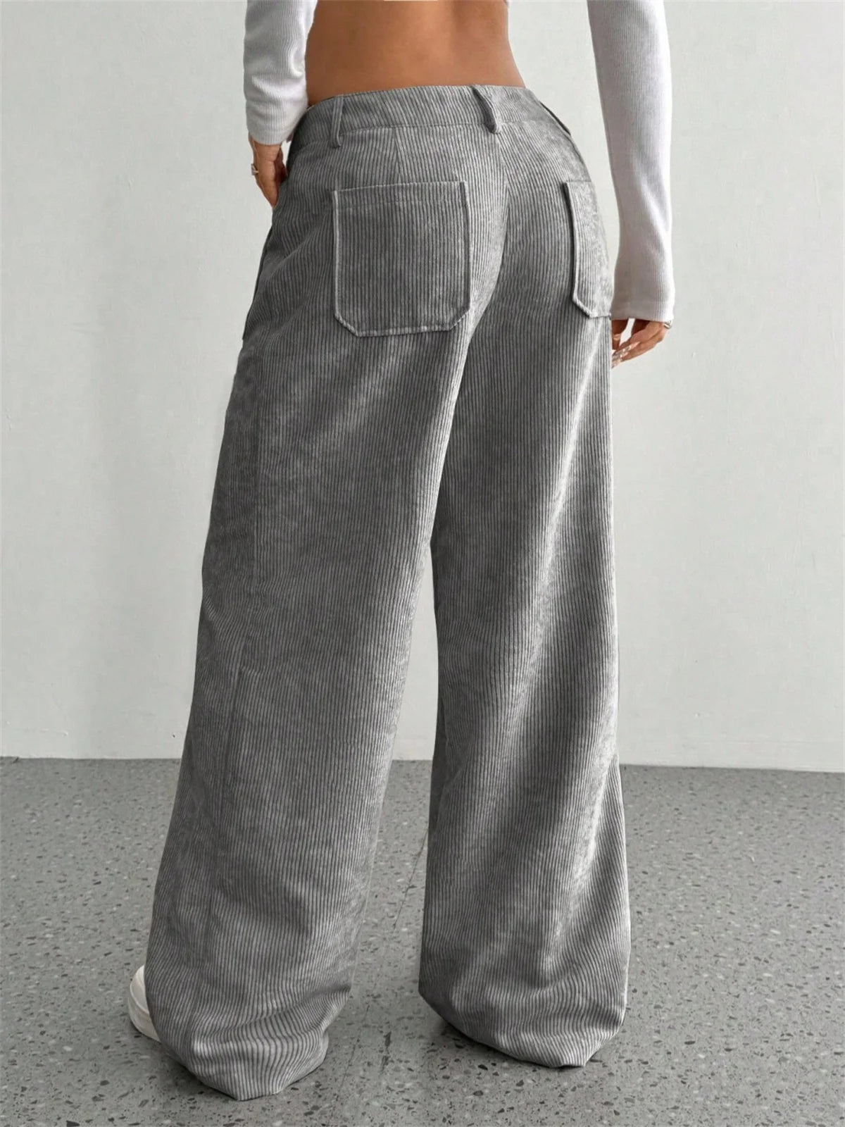 Women High Waist Corduroy Wide Leg Pants Casual Relaxed Fit Trousers