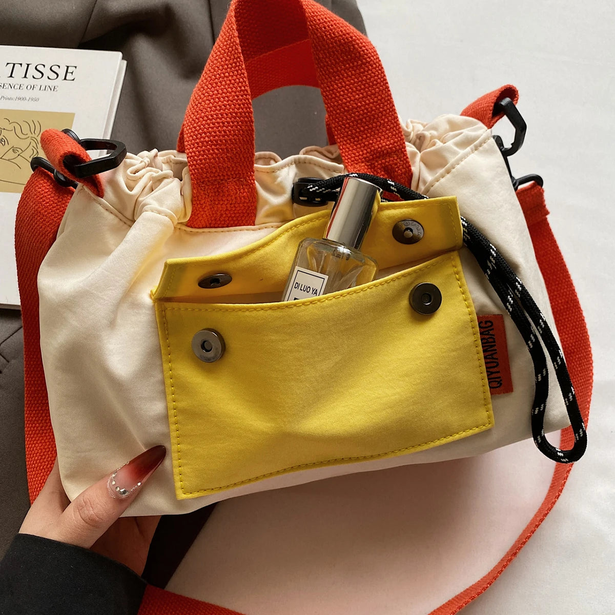 Casual Canvas Crossbody Bag for Women | Trendy Drawstring Shoulder Purse | Lightweight Everyday Travel Handbag