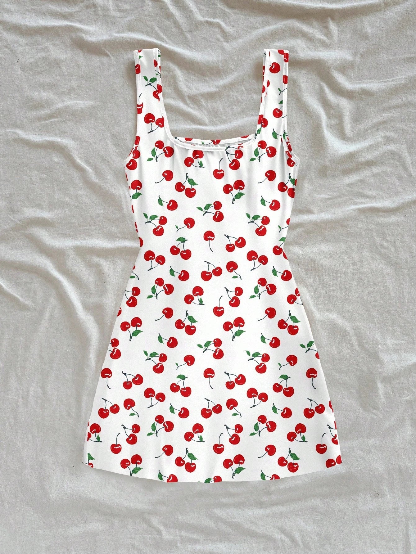 Women’s Cherry Print Mini Dress | Cute Y2K Sleeveless A-Line Summer Dress for Vacations & Casual Wear
