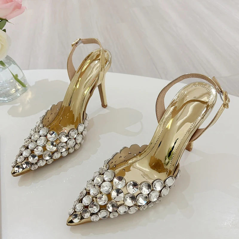 Women’s Rhinestone Slingback Stiletto Heels – Pointed Toe Crystal Party Pumps for Wedding, Evening & Special Occasion Wear
