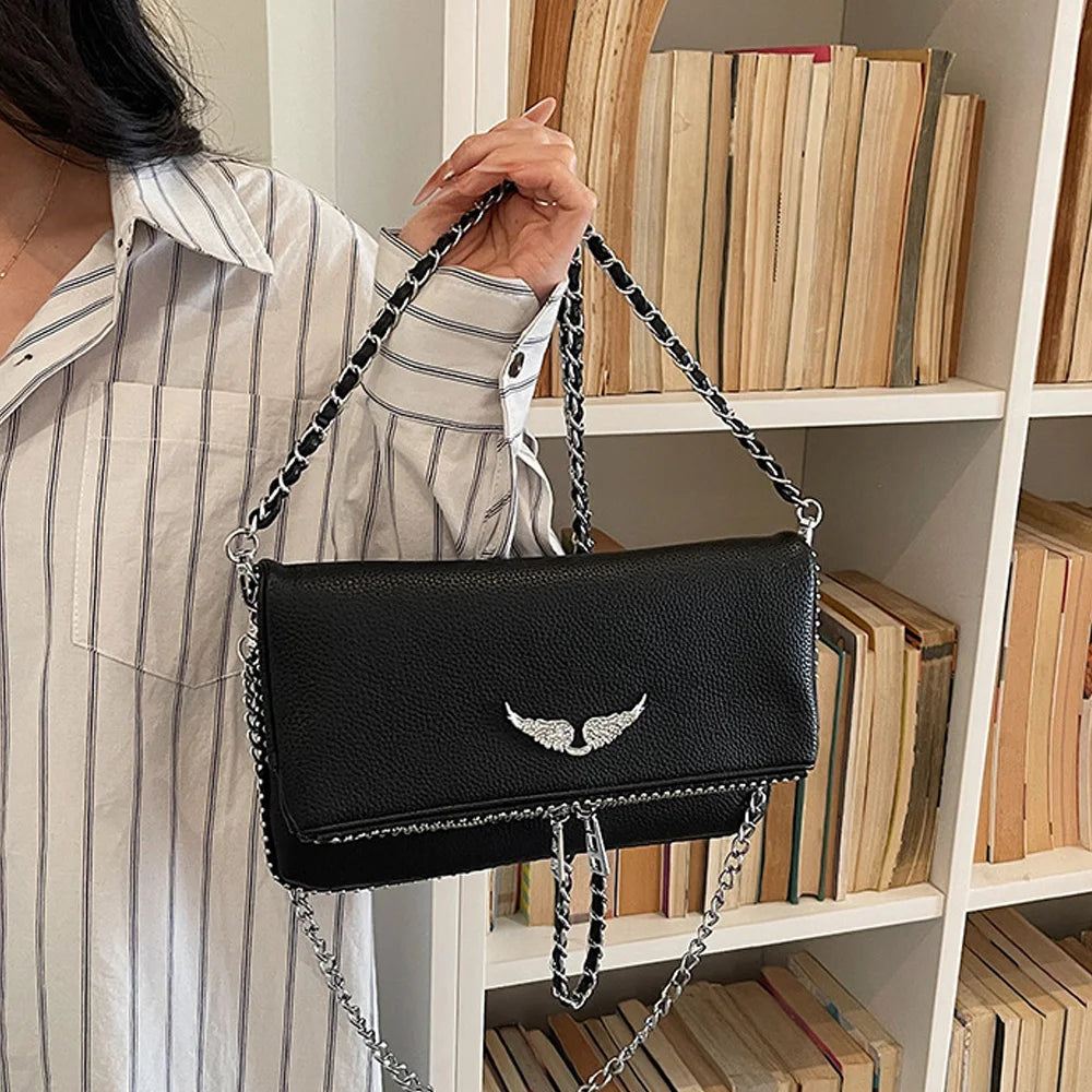 Brown Chain Crossbody Bag for Women | Elegant Flap Shoulder Purse | Mini Leather Messenger Handbag