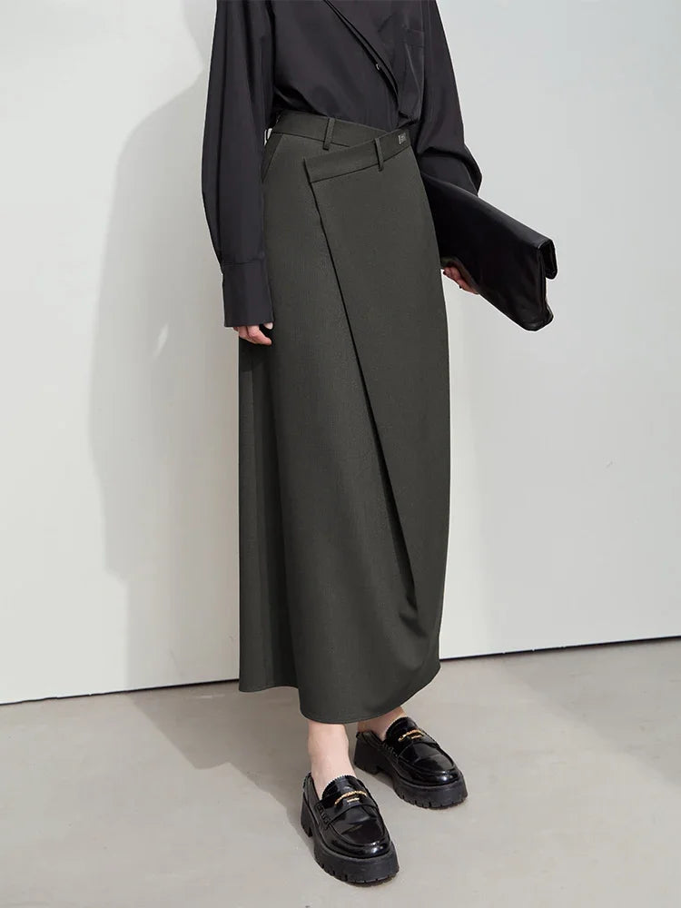 Women High Waist Wrap Maxi Skirt Minimalist Elegant Straight Long Skirt