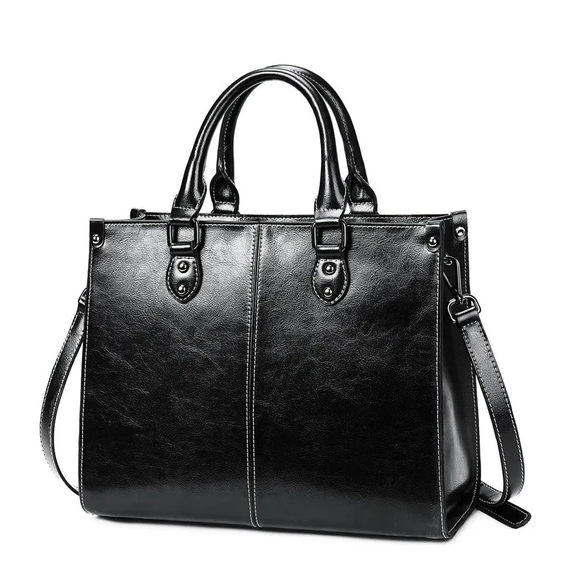 Vintage Leather Tote Bag for Women | Elegant Office Shoulder Handbag | Large Capacity Crossbody Purse | Classic Everyday Shopper Bag