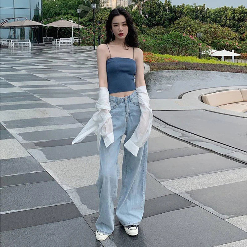 Women High Waist Baggy Wide Leg Jeans Casual Loose Fit Denim Pants