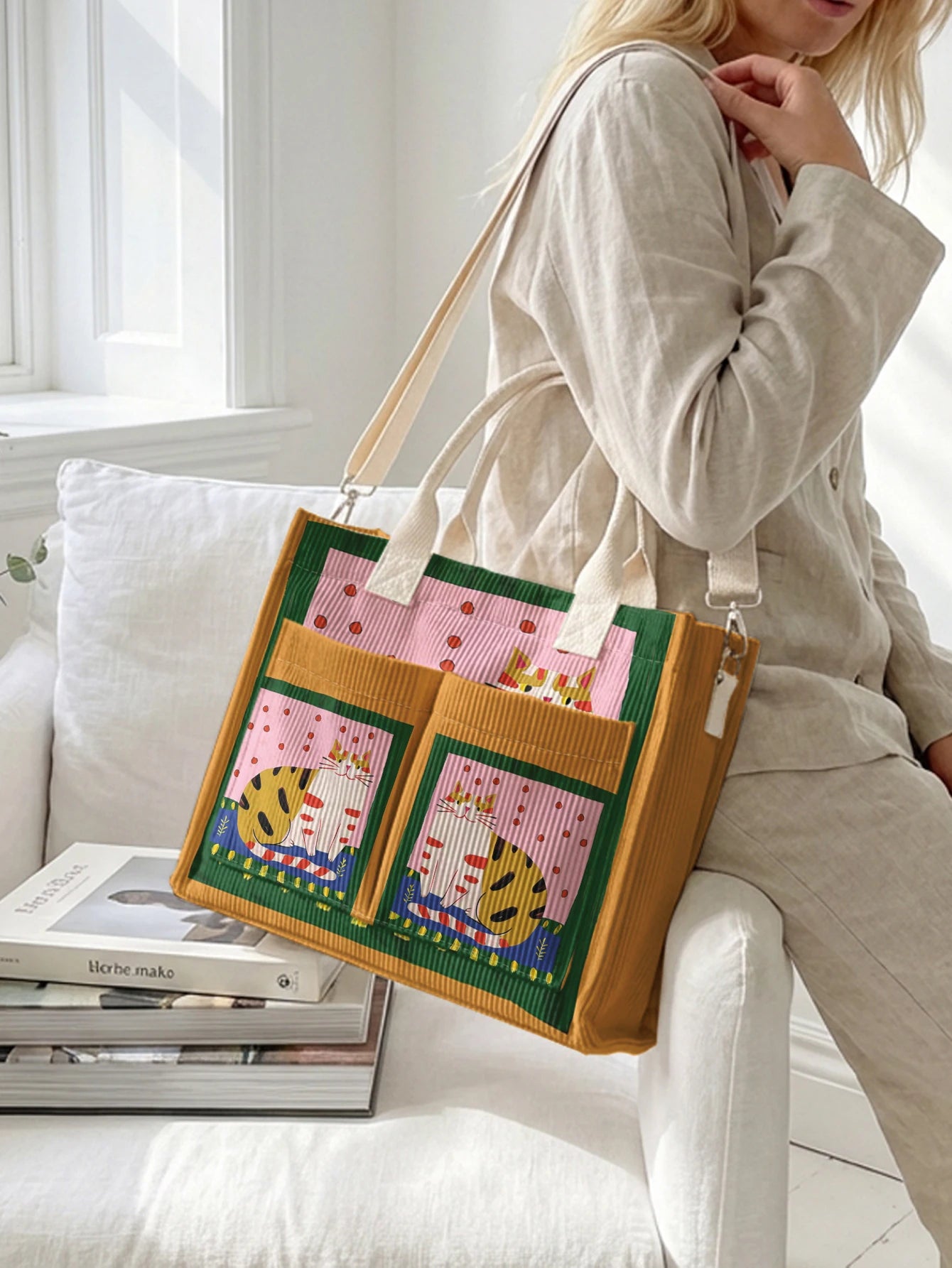 Cute Cartoon Canvas Tote Bag for Women | Large Capacity Shoulder Handbag | Casual Travel Shopper Tote | Everyday Utility Purse