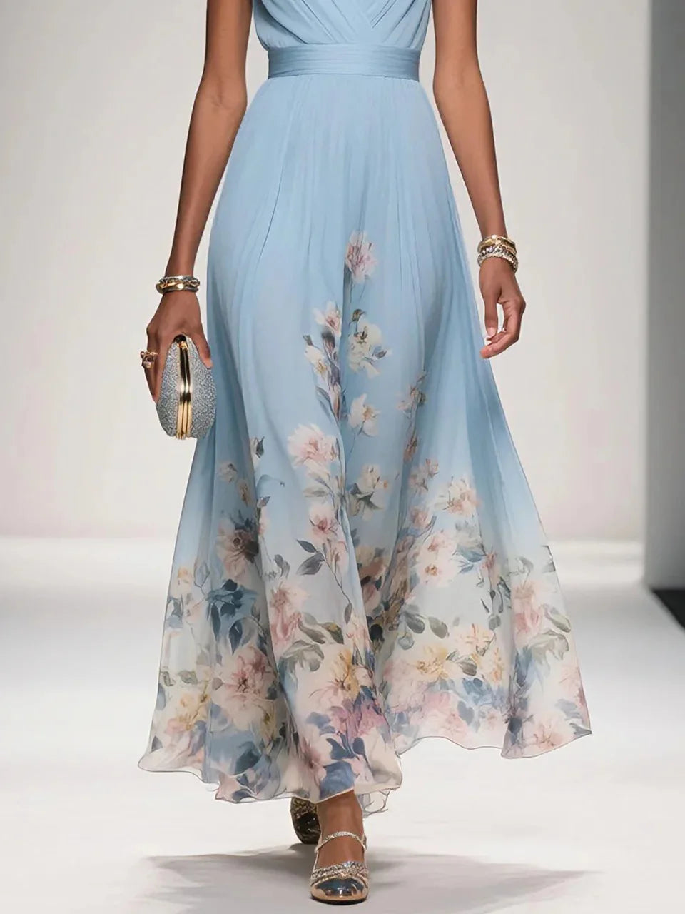 Floral Maxi Dress Women | V Neck Sleeveless A Line Evening Dress