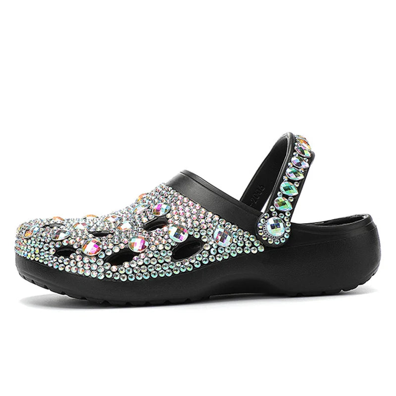 Women’s Rhinestone Platform Clogs – Sparkly Slip-On Garden Shoes for Casual, Travel, Beach & Everyday Comfort