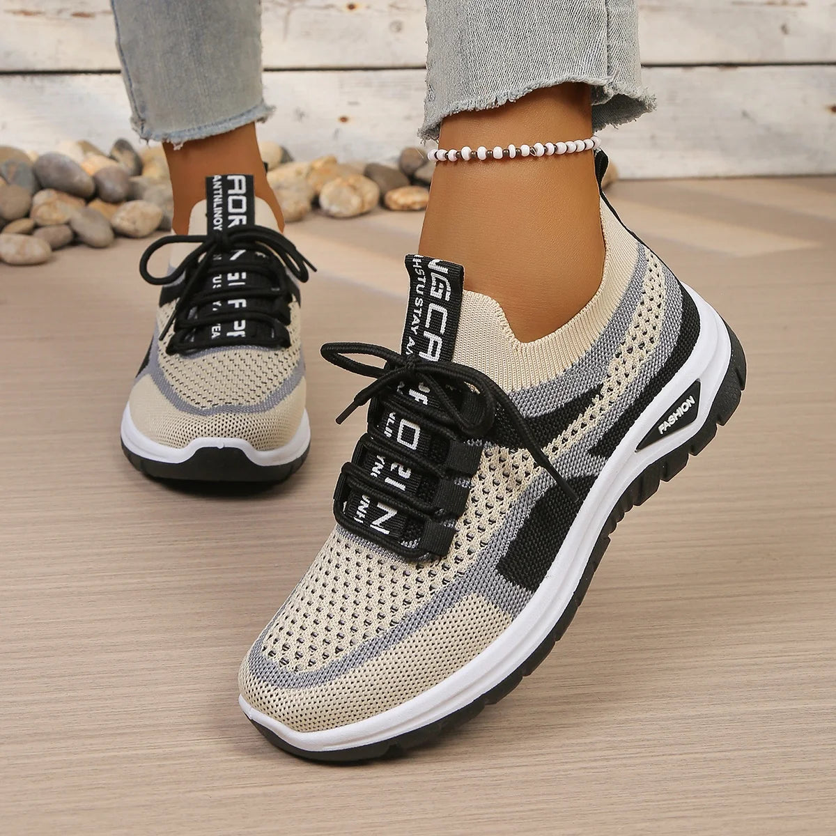 Women’s Breathable Knit Sneakers – Lightweight Lace-Up Walking Shoes for Running, Travel & Everyday Wear