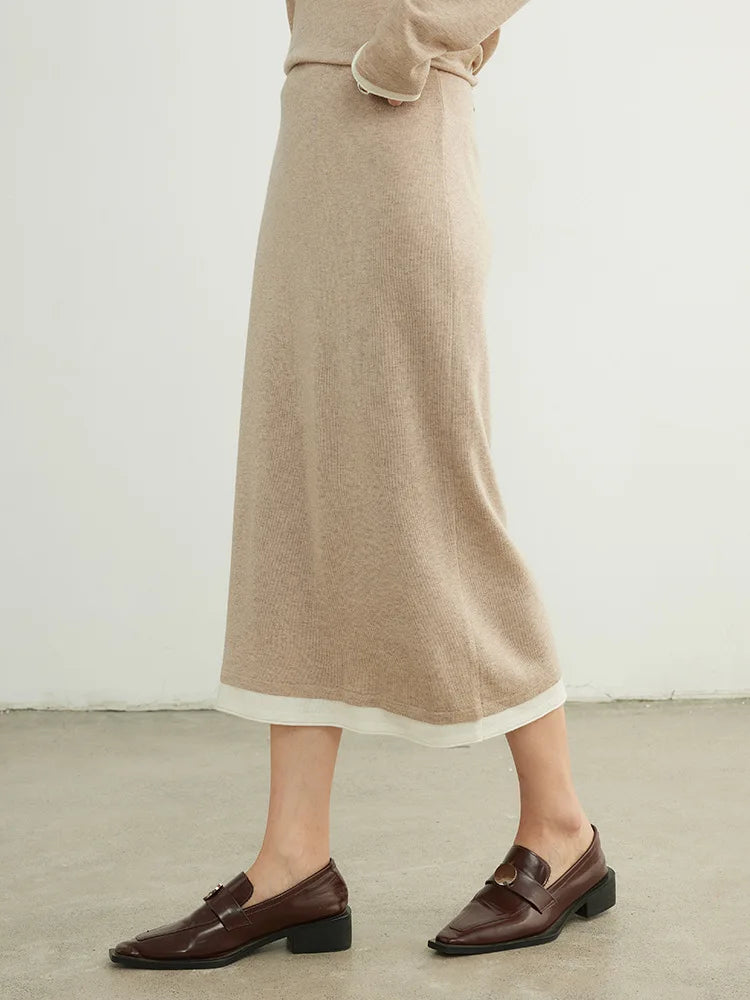 Women Ribbed Knit Midi Skirt High Waist Minimalist Straight Long Skirt