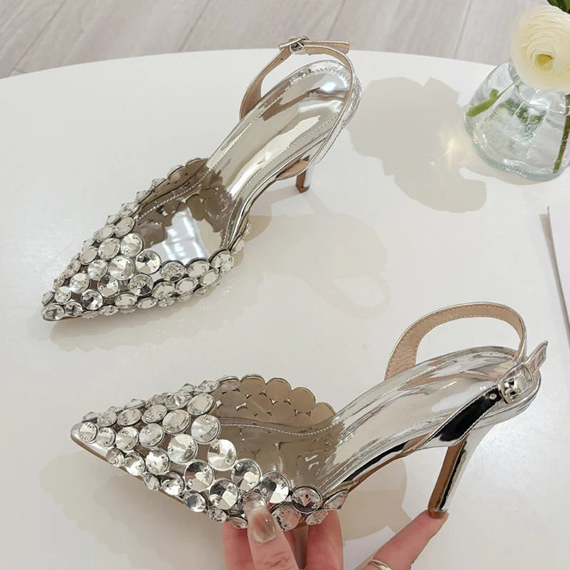 Women’s Rhinestone Slingback Stiletto Heels – Pointed Toe Crystal Party Pumps for Wedding, Evening & Special Occasion Wear