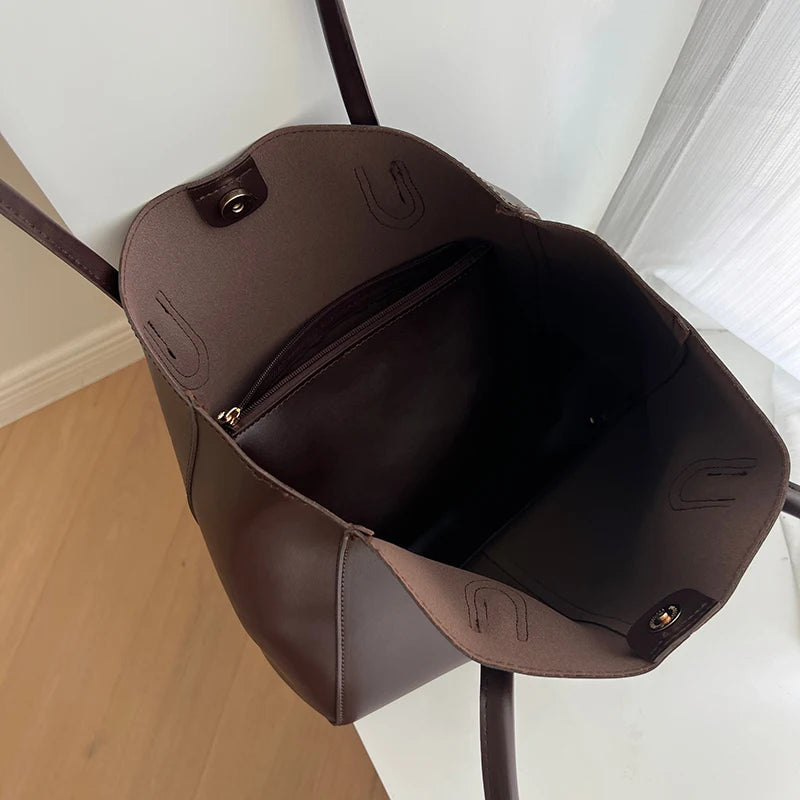 Luxury Leather Tote Bag for Women | Minimalist Shoulder Handbag | Large Capacity Everyday Office Purse | Elegant Vintage Shopper Bag