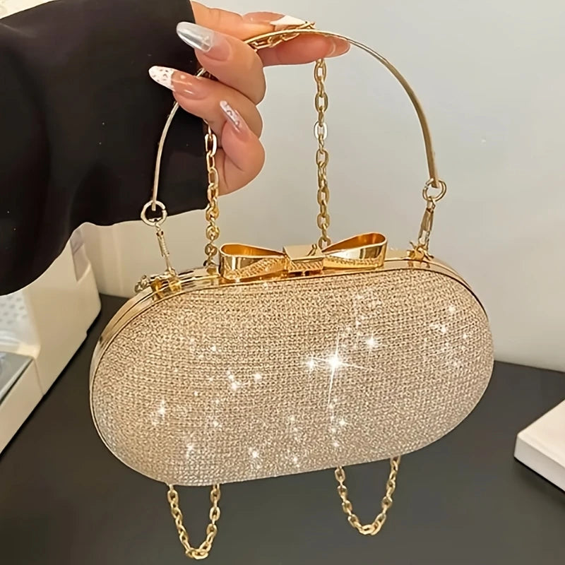 Rhinestone Evening Clutch for Women | Crystal Bow Cocktail Purse | Luxury Wedding Party Handbag