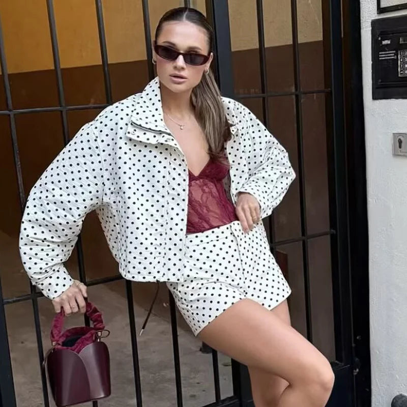 Polka Dot Puffer Jacket | Oversized Quilted Zip Up Coat