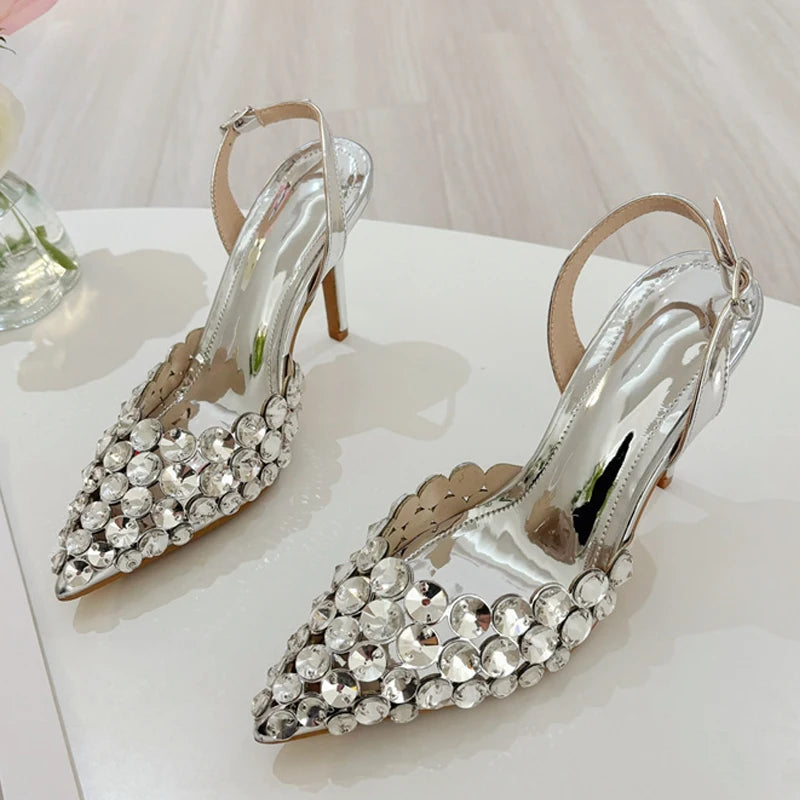 Women’s Rhinestone Slingback Stiletto Heels – Pointed Toe Crystal Party Pumps for Wedding, Evening & Special Occasion Wear