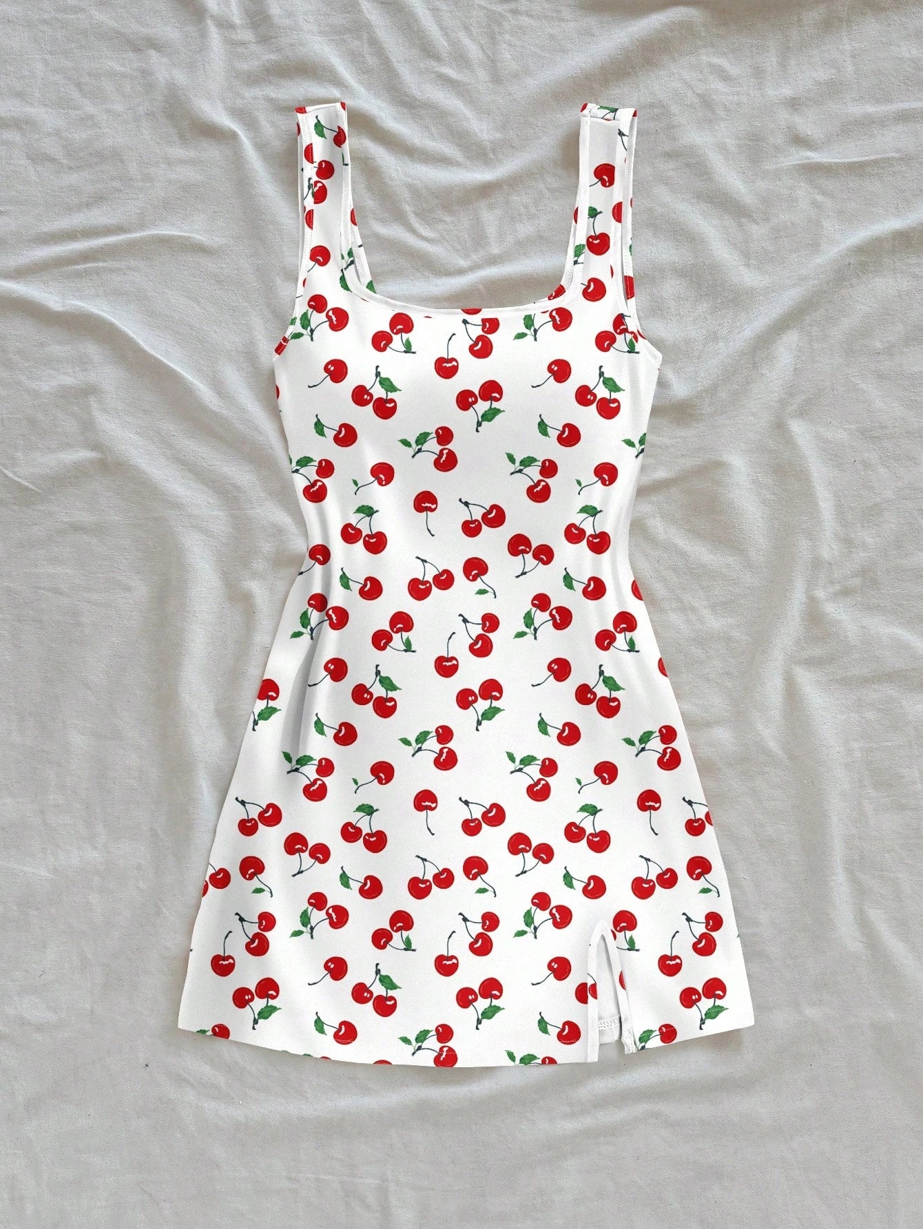 Women’s Cherry Print Mini Dress | Cute Y2K Sleeveless A-Line Summer Dress for Vacations & Casual Wear