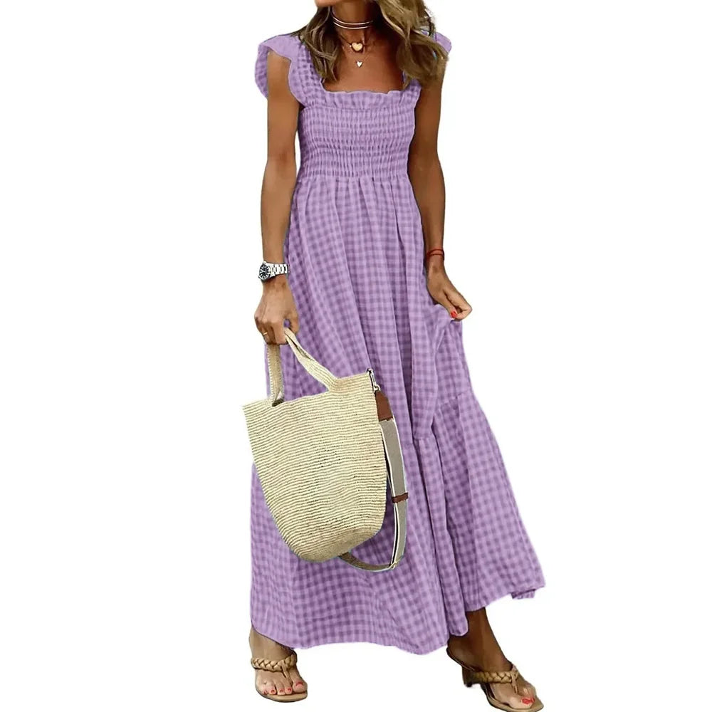 Gingham Maxi Dress Women | Smocked Bodice A Line Casual Summer Dress