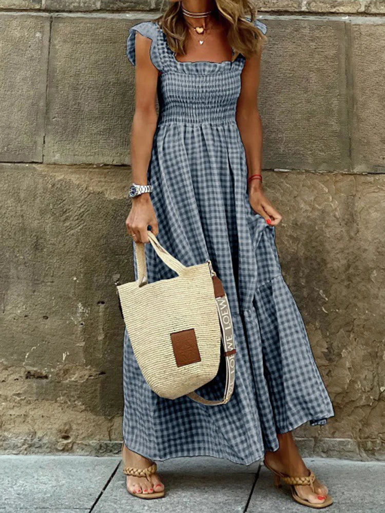 Gingham Maxi Dress Women | Smocked Bodice A Line Casual Summer Dress