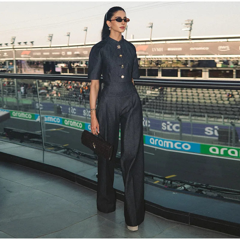 Women's Tailored Cropped Jacket & Wide Leg Trousers Co-Ord Set | Elegant Formal Two Piece Outfit