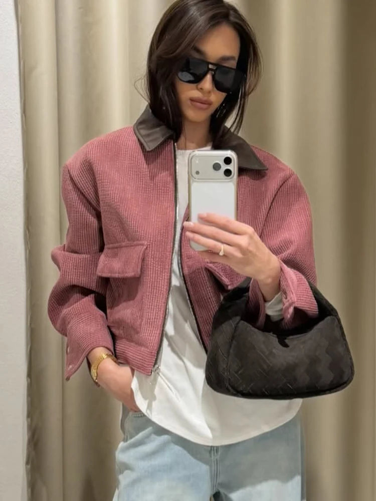 Women’s Vintage Corduroy Jacket | Casual Zip-Up Oversized Bomber Coat
