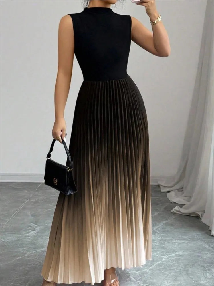 Pleated Midi Dress Women | Sleeveless A Line Elegant Evening Dress