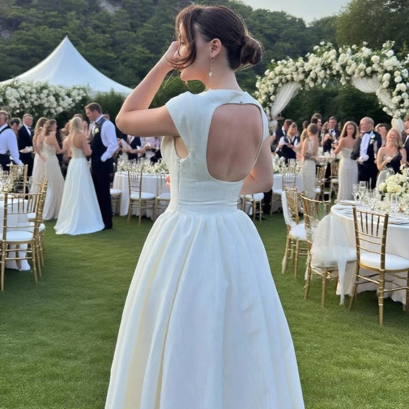 Women’s Elegant Ivory Midi Dress | Minimalist A-Line Cocktail & Wedding Guest Dress