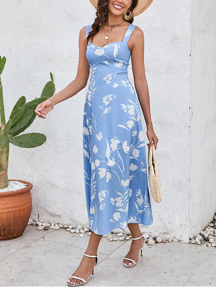 Floral Midi Dress Women | Summer A-Line Sundress